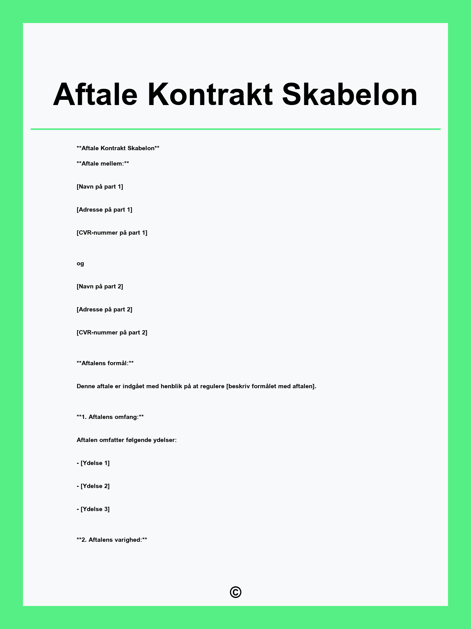 Aftale Kontrakt Skabelon
