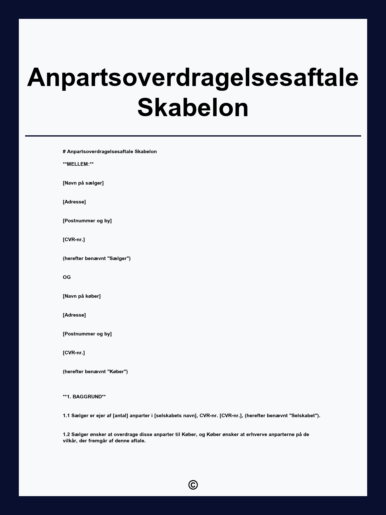 Anpartsoverdragelsesaftale Skabelon