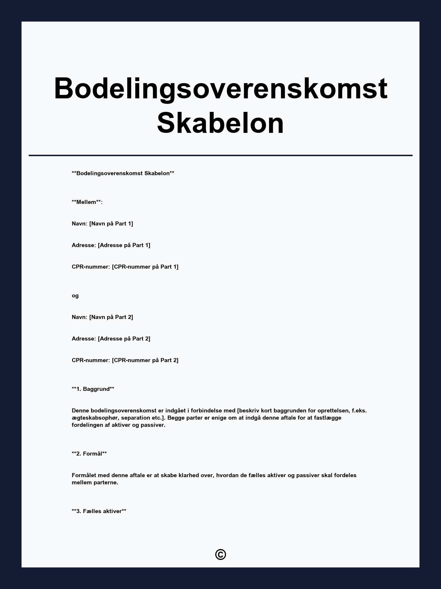 Bodelingsoverenskomst Skabelon