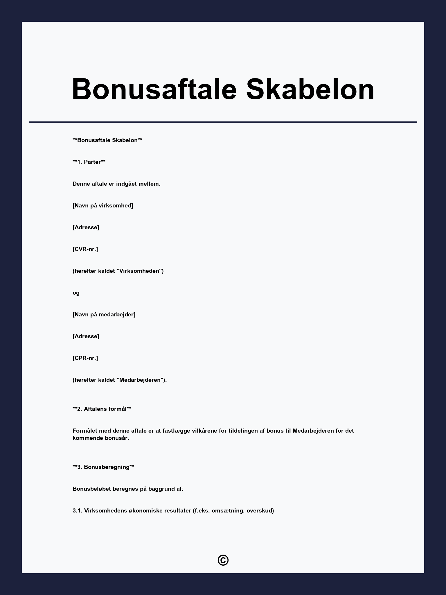 Bonusaftale Skabelon