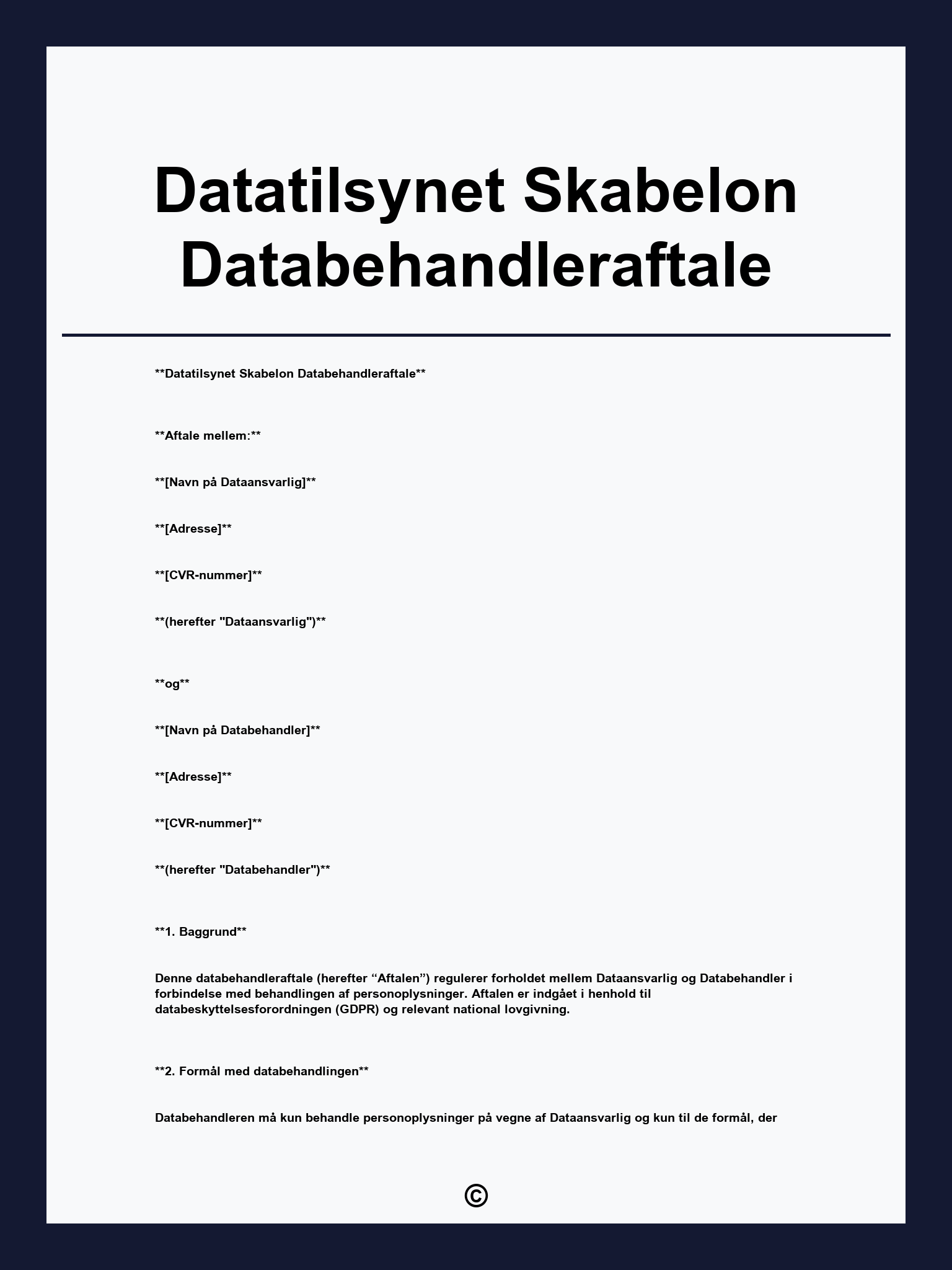 Datatilsynet Skabelon Databehandleraftale
