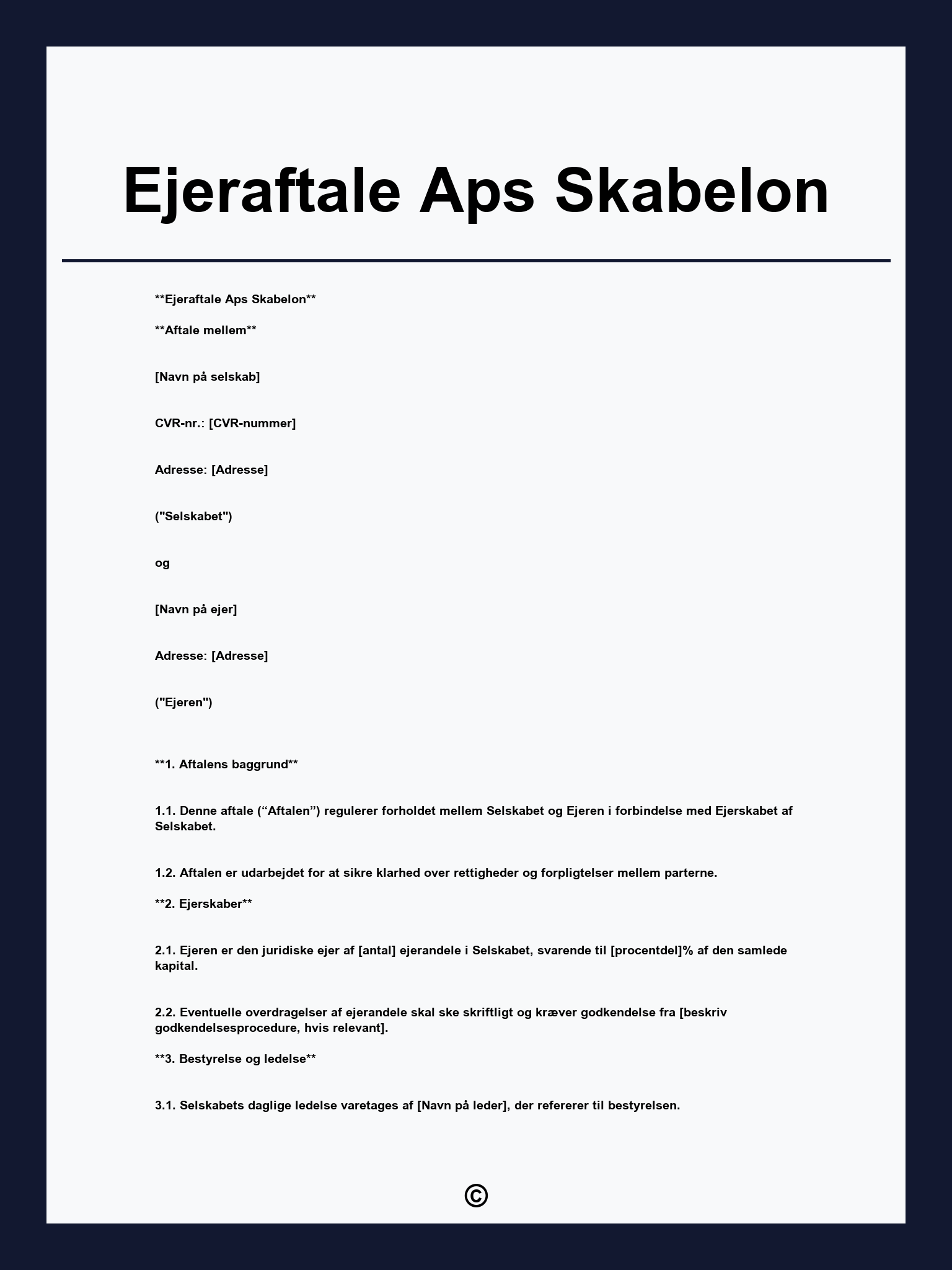 Ejeraftale Aps Skabelon