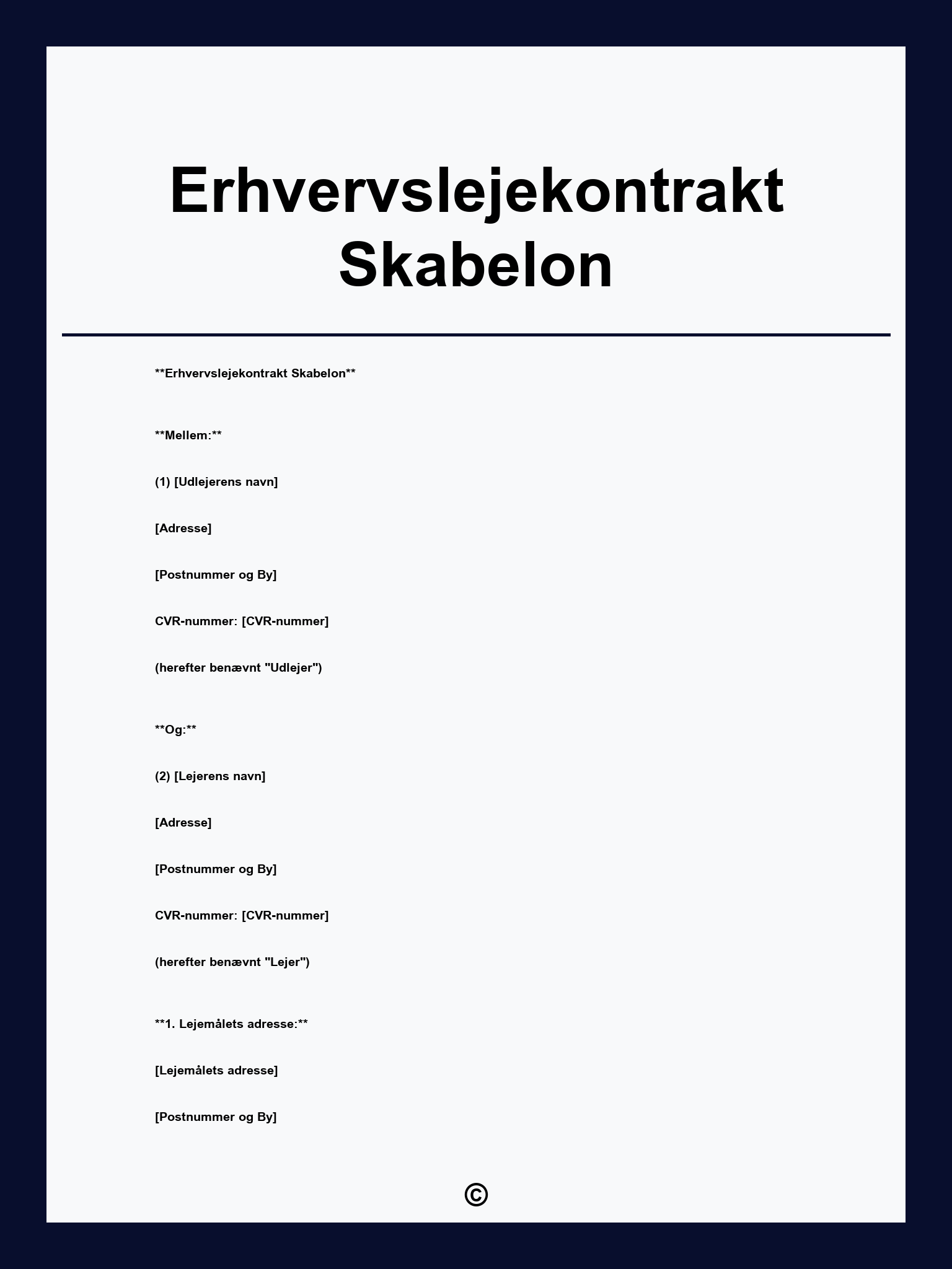 Erhvervslejekontrakt Skabelon