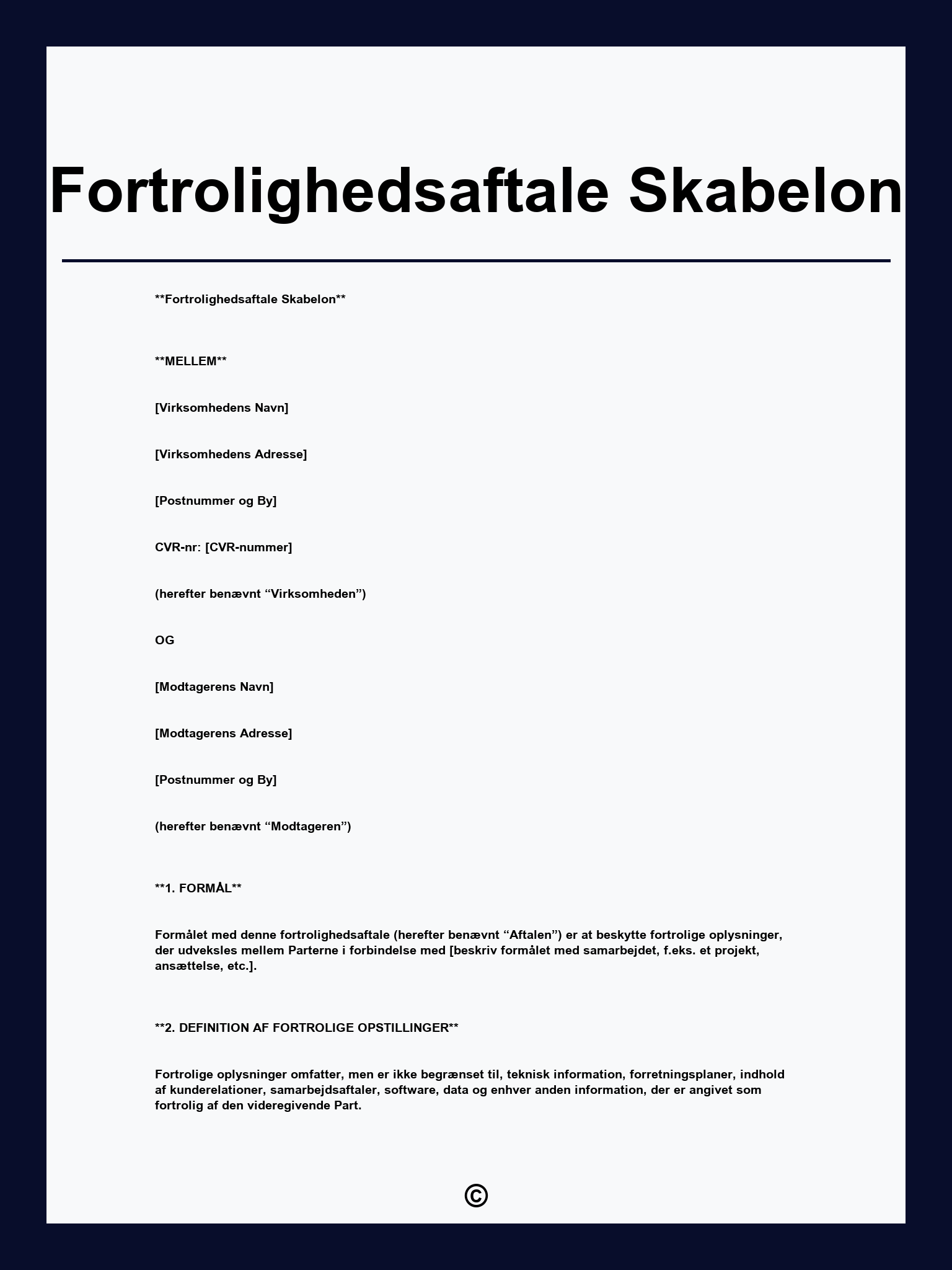 Fortrolighedsaftale Skabelon