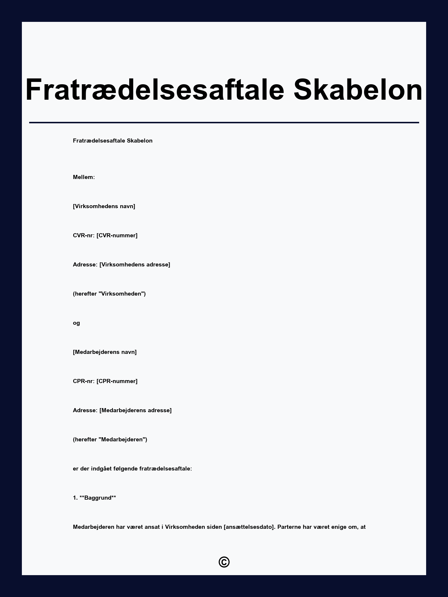Fratrædelsesaftale Skabelon