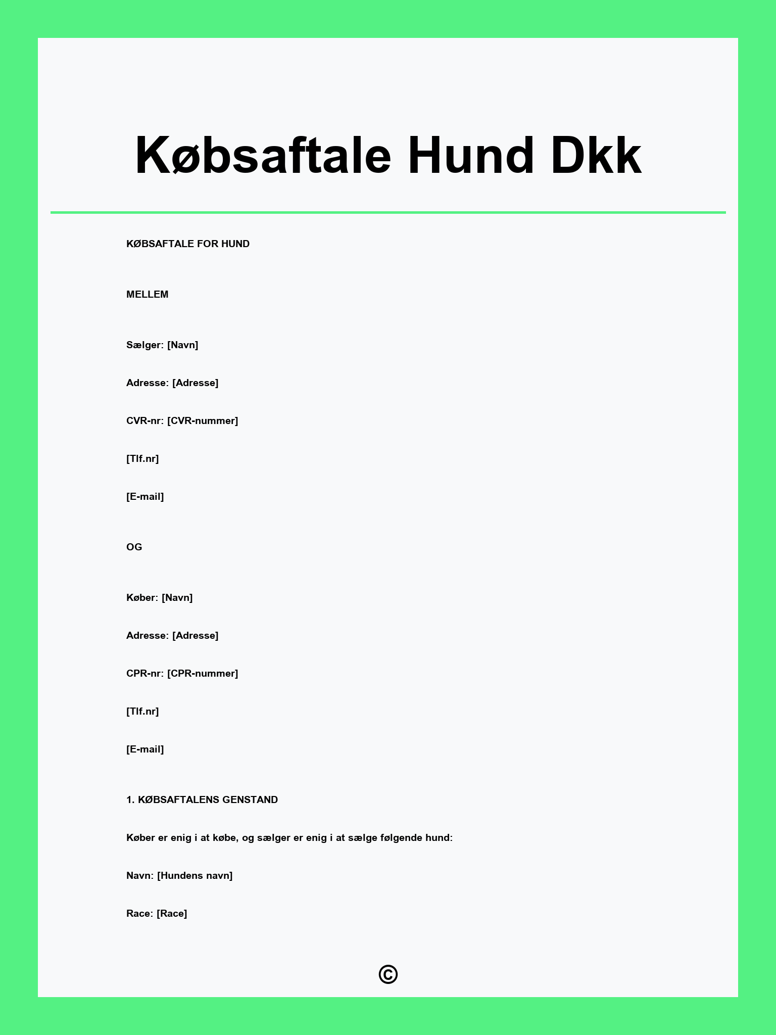 Købsaftale Hund Dkk