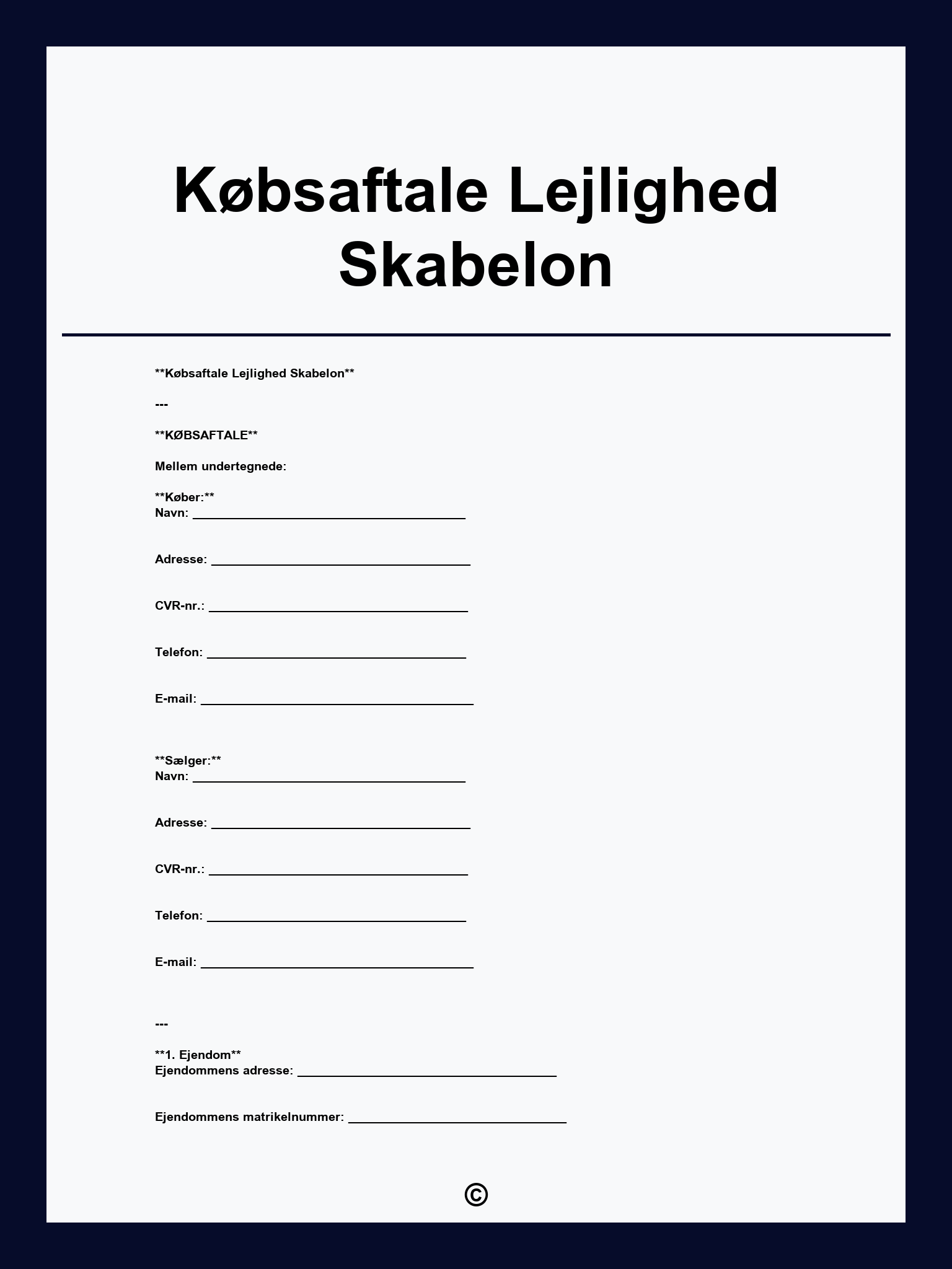 Købsaftale Lejlighed Skabelon