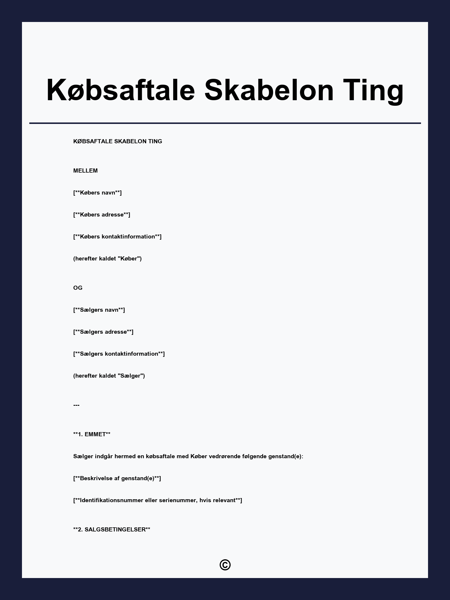 Købsaftale Skabelon Ting