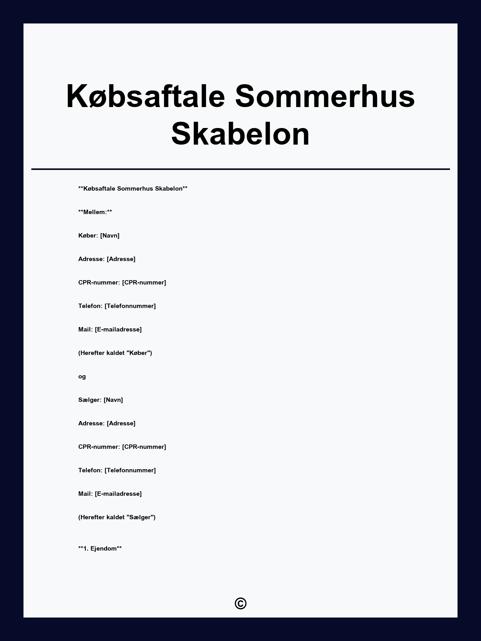 Købsaftale Sommerhus Skabelon