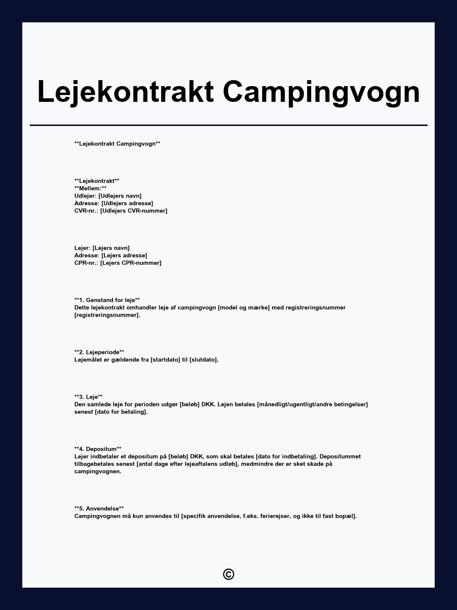Lejekontrakt Campingvogn