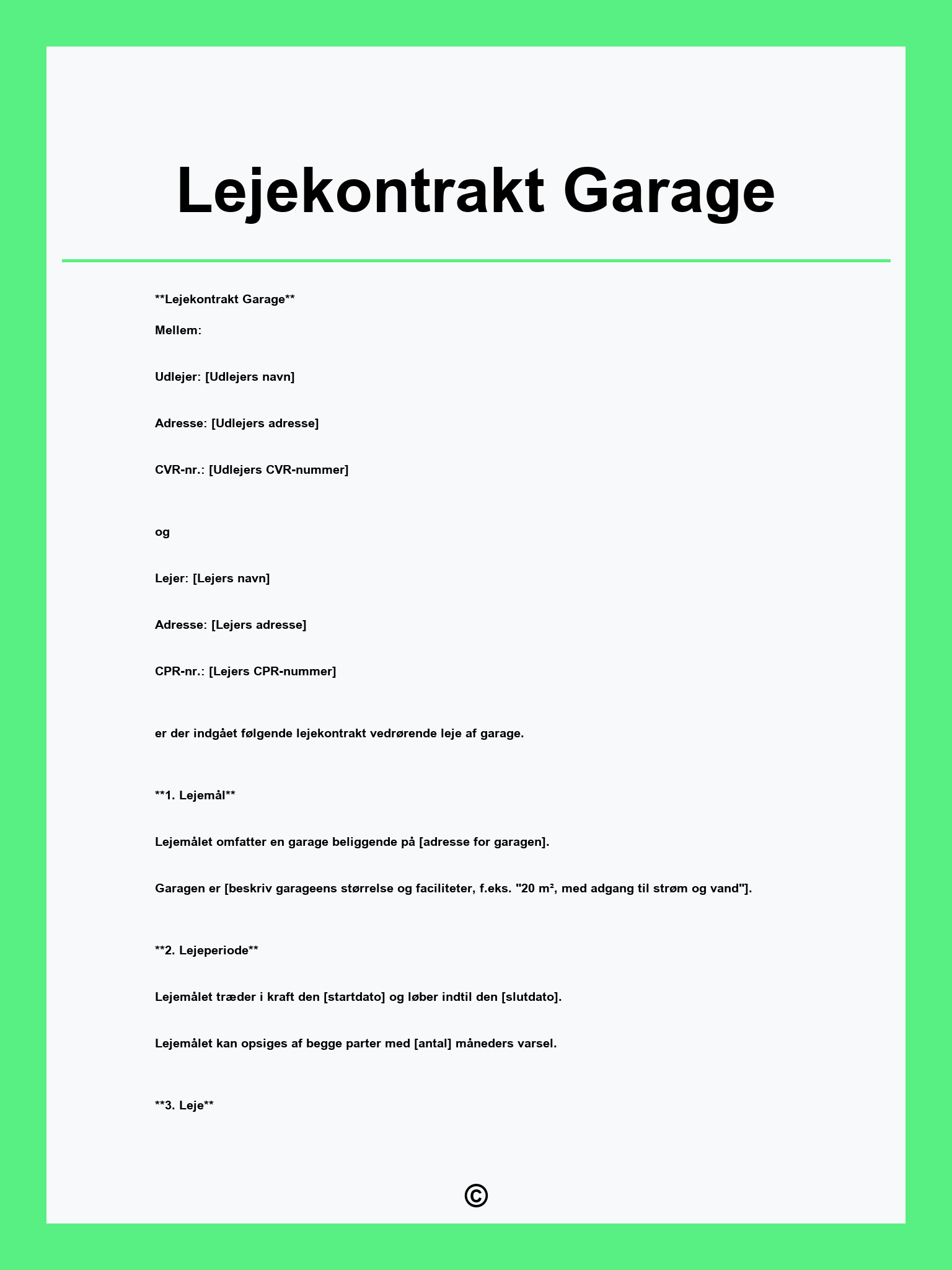 Lejekontrakt Garage