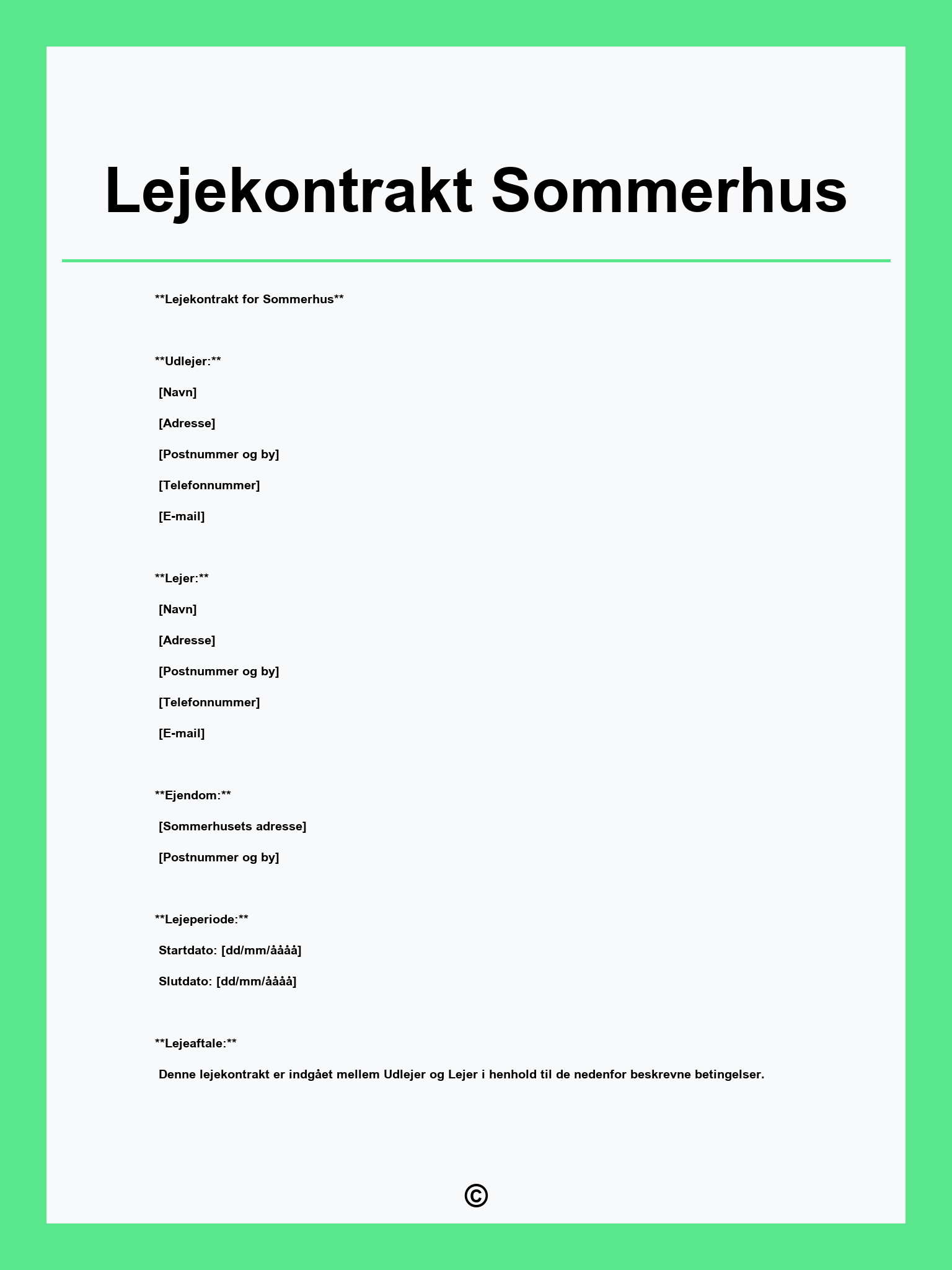 Lejekontrakt Sommerhus