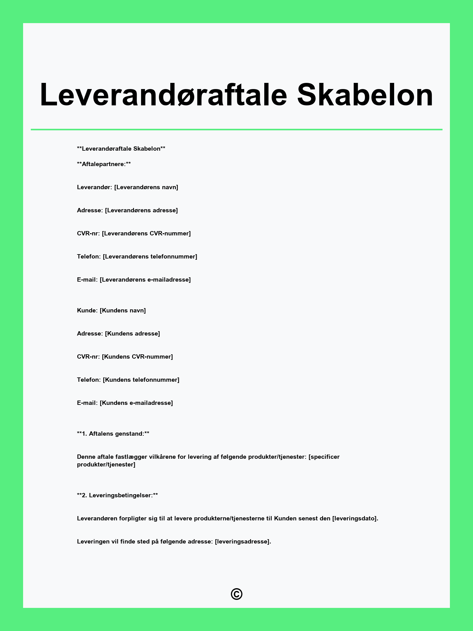 Leverandøraftale Skabelon