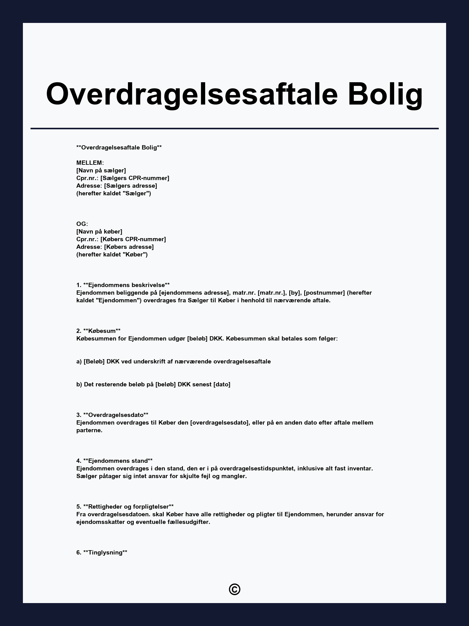 Overdragelsesaftale Bolig