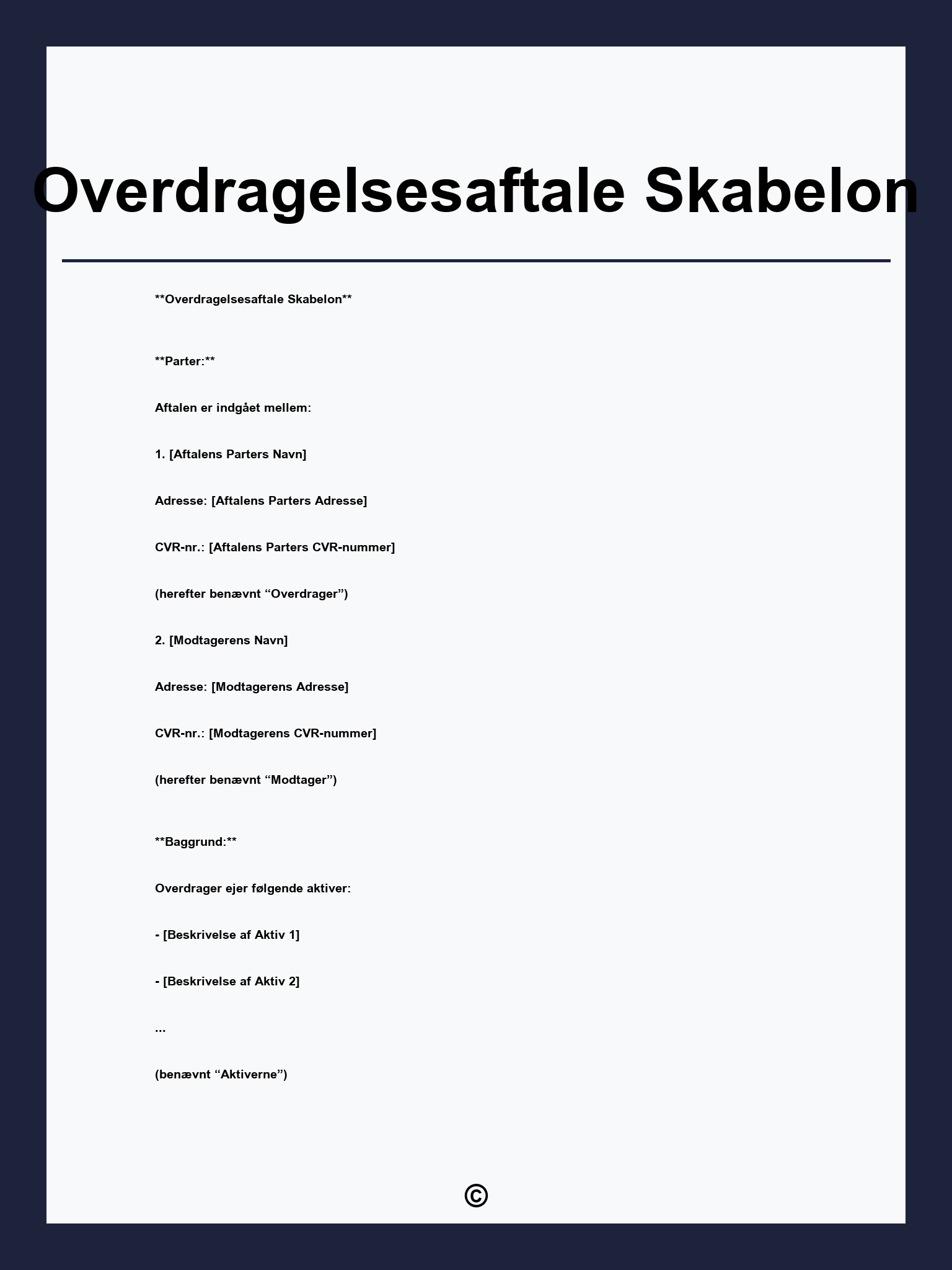 Overdragelsesaftale Skabelon