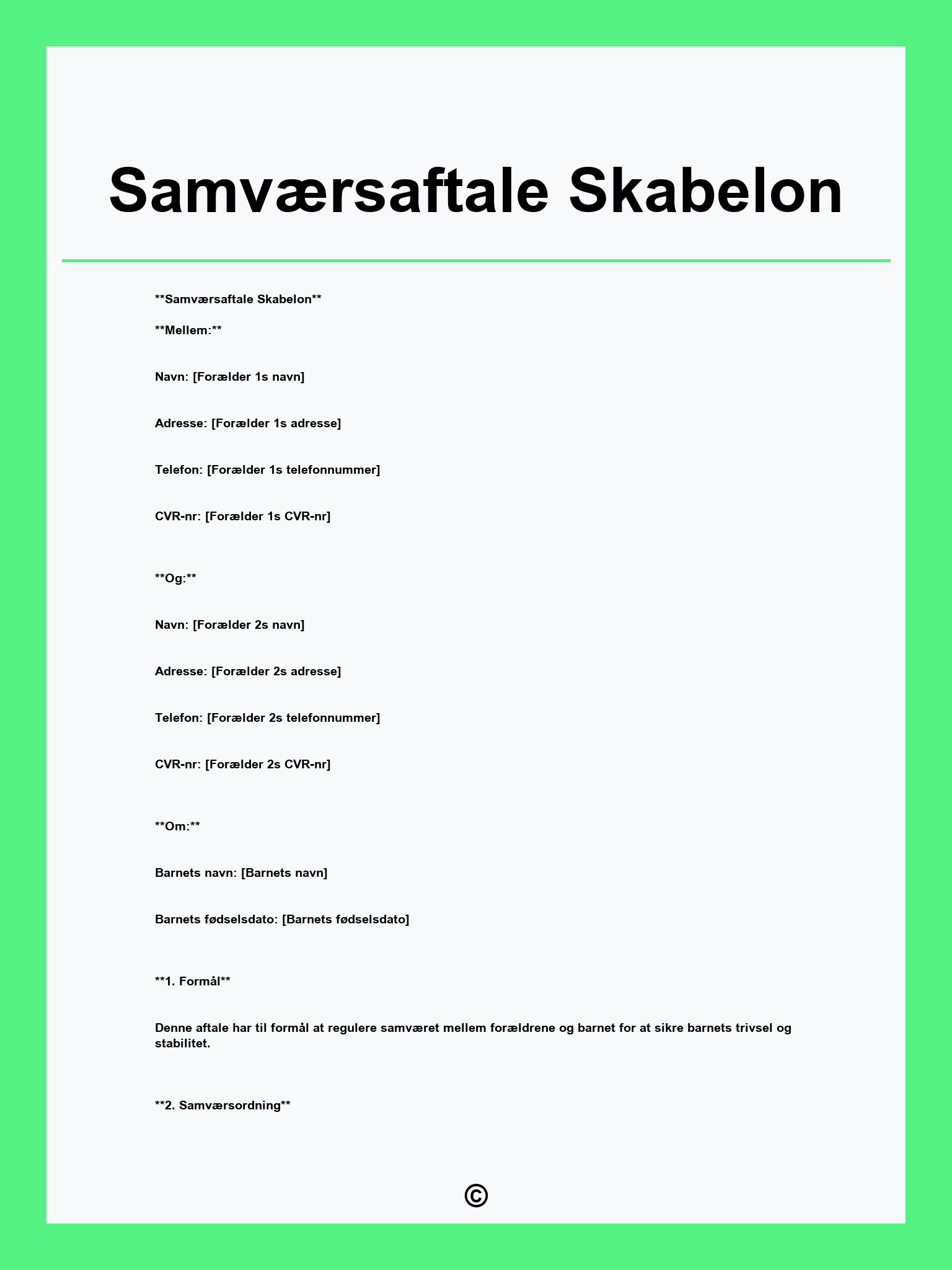 Samværsaftale Skabelon