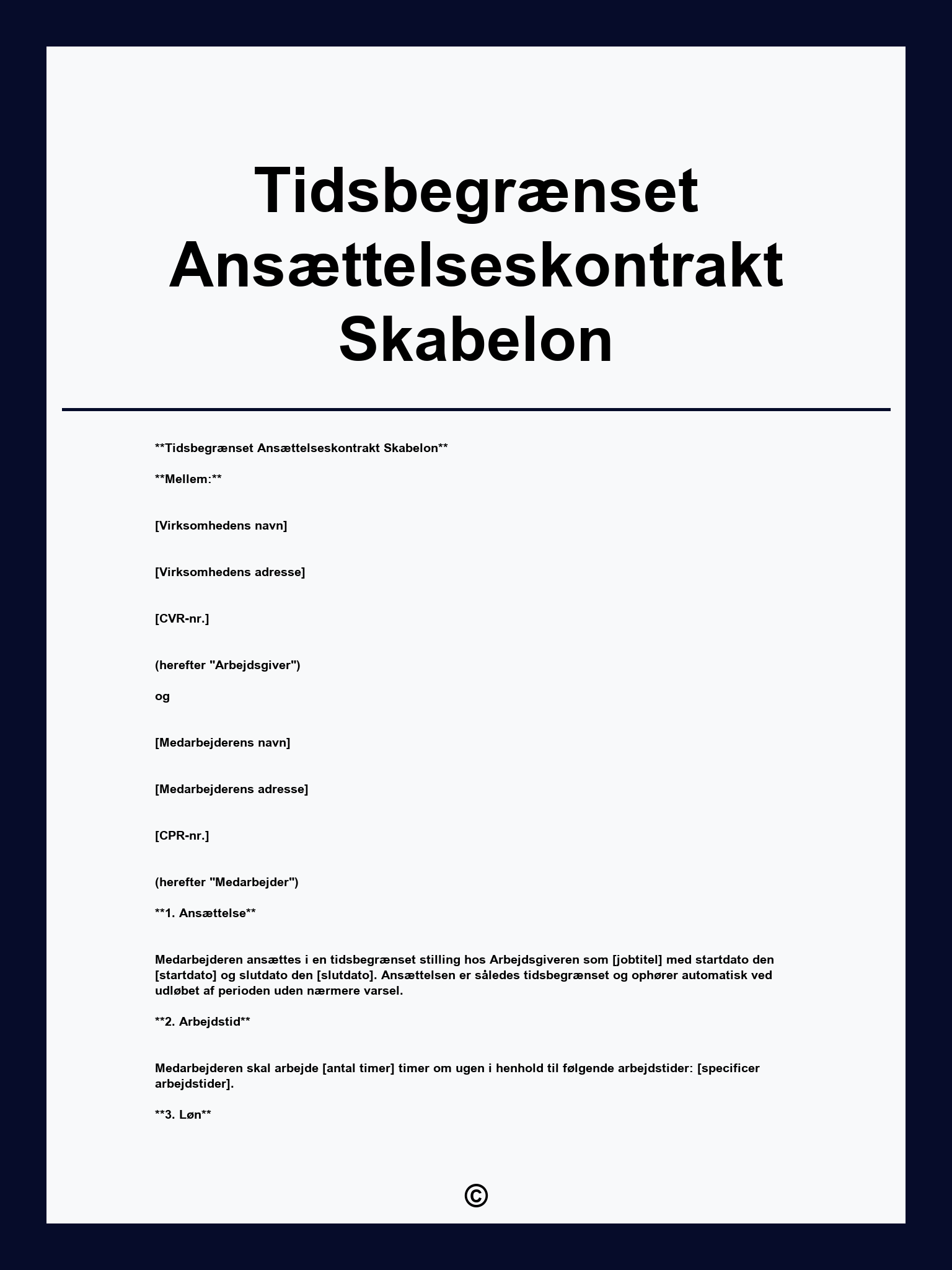 Tidsbegrænset Ansættelseskontrakt Skabelon