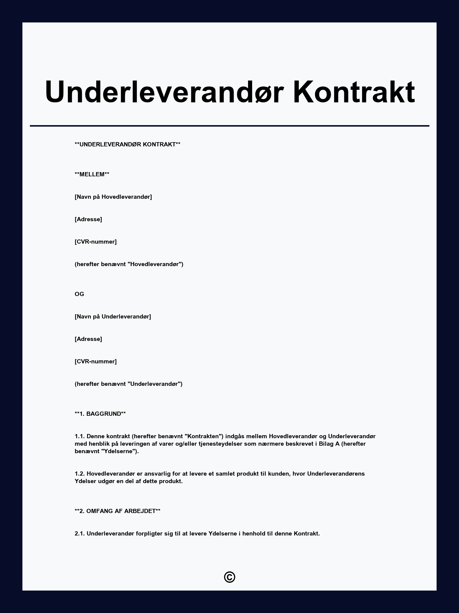 Underleverandør Kontrakt